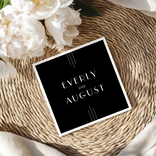 EVERLY Moderne Art Deco Zwart-wit bruiloft Servet