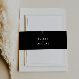 EVERLY Moderne Art Deco Zwart-wit bruiloft Uitnodigingen Wikkel