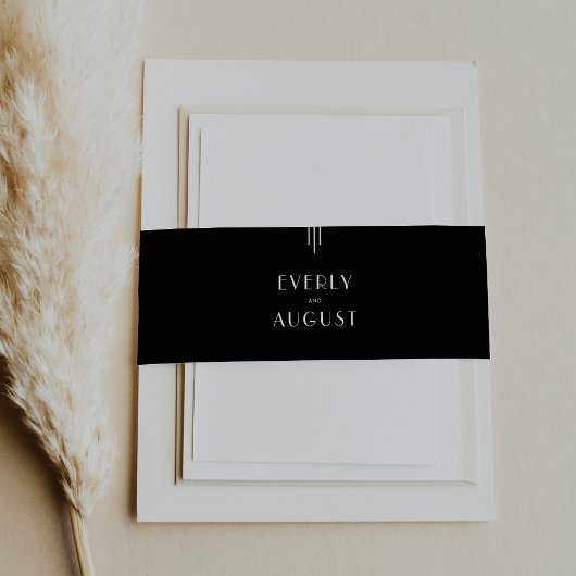 EVERLY Moderne Art Deco Zwart-wit bruiloft Uitnodigingen Wikkel