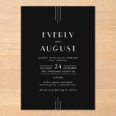 EVERLY Moderne Art Deco Zwarte Huwelijk Acryl Uitnodigingen (Voorkant)