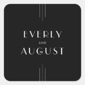 EVERLY Moderne Art Deco Zwarte Trouwstickers Vierkante Sticker (Voorkant)
