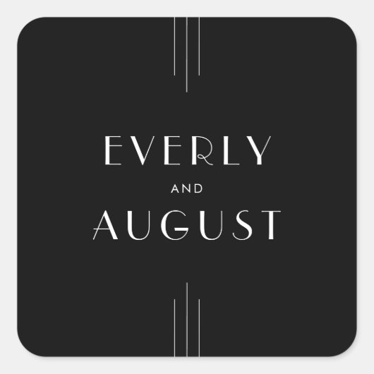 EVERLY Moderne Art Deco Zwarte Trouwstickers Vierkante Sticker (Voorkant)