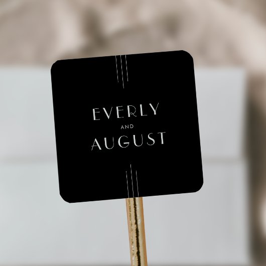 EVERLY Moderne Art Deco Zwarte Trouwstickers Vierkante Sticker