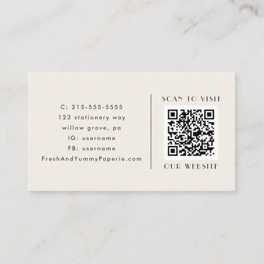 EVERLY Retro Art Deco Ivory Gold Black QR Code Visitekaartje (Achterkant)