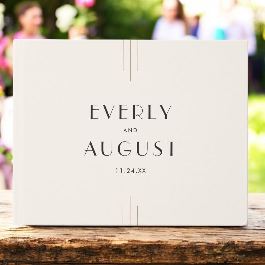 EVERLY Retro Art Deco Ivory Gold Black Wedding Gastenboek