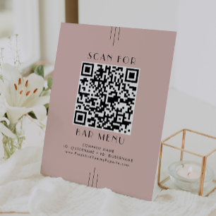 EVERLY Retro Art Deco Roze Bar Menu QR Code Reclamebord Met Voetstuk