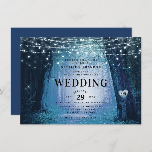 Evermore | Betoverde Sprookjesbos | Blauwe Bruilof Kaart (Voorkant / Achterkant)