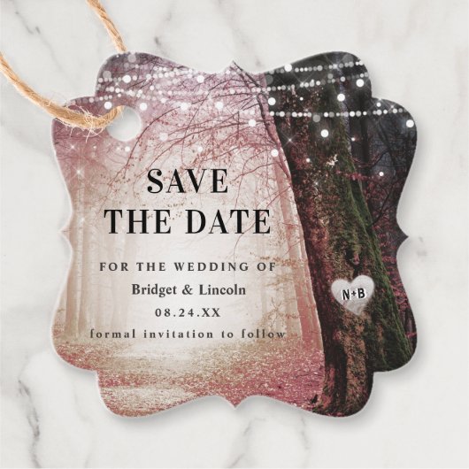 Evermore Enchanted Forest Save The Date met Foto Bedankjes Labels (Voorkant)