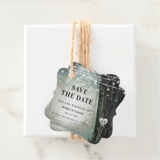 Evermore Enchanted Forest Save The Date met Foto Bedankjes Labels (In situ)