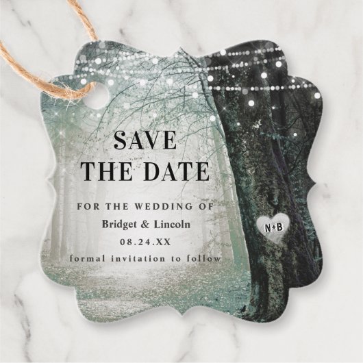 Evermore Enchanted Forest Save The Date met Foto Bedankjes Labels (Voorkant)