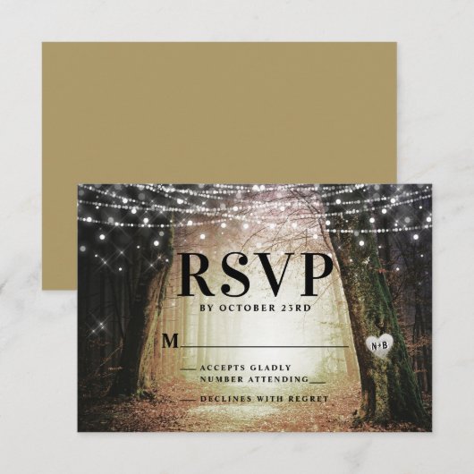 Evermore | Kantelend bos | Amber Wedding RSVP Kaartje (Voorkant / Achterkant)
