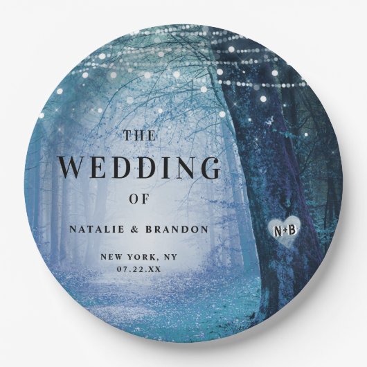 Evermore | Kantelend bos | Blauw huwelijk Papieren Bordje (Voorkant)