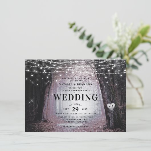 Evermore | Kantelend bos | Mauve Wedding Kaart (Staand voorkant)