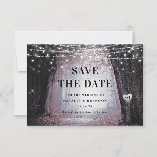 Evermore | Kantelend bos | Mauve Wedding Save The Date (Voorkant)