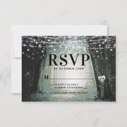 Evermore | Kantelend bos | Moss Wedding RSVP Kaartje (Voorkant)