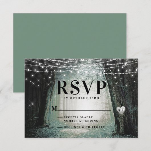 Evermore | Kantelend bos | Moss Wedding RSVP Kaartje (Voorkant / Achterkant)