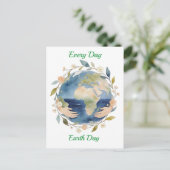 Every Day Earth Day Floral Globe With Hands Feestdagenkaart (Staand voorkant)