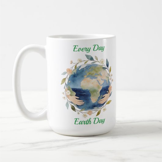 Every Day Earth Day Floral Globe With Hands Koffiemok (Links)