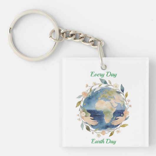 Every Day Earth Day Floral Globe With Hands Sleutelhanger (voorkant)