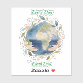 Every Day Earth Day Floral Globe With Hands Sticker
