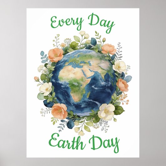 Every Day Earth Day Floral Wreath Earth Poster (Voorkant)