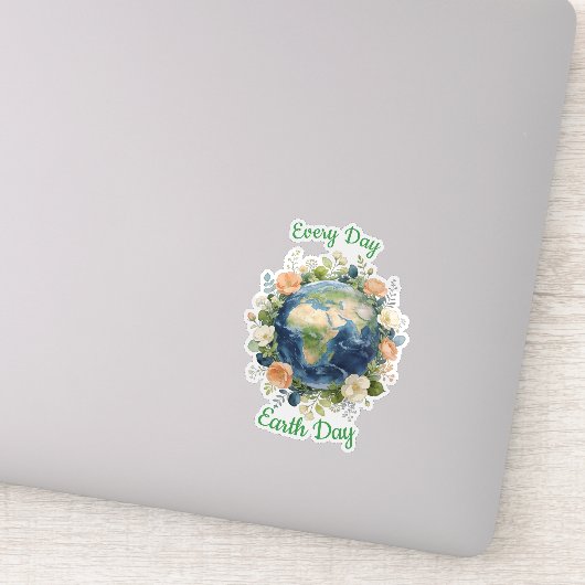Every Day Earth Day Floral Wreath Earth Sticker (Detail)