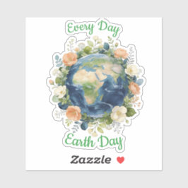 Every Day Earth Day Floral Wreath Earth Sticker
