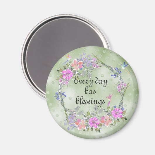 Every Day Has Blessings Floral Hummingbird Magneet (Voorkant / Achterkant)