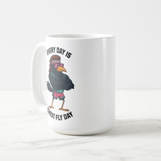 Every Day Is Chest Fly Day – Funny Crow Workout Koffiemok (Voorkant links)