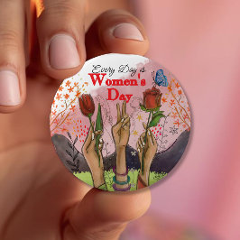 Every Day is Women's Day Hand-Painted Floral  Ronde Button 4,0 Cm