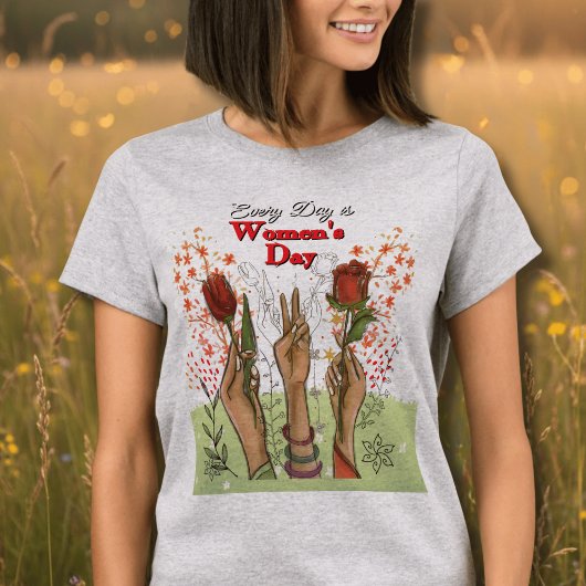 Every Day is Women's Day Hand-Painted Floral T-shirt