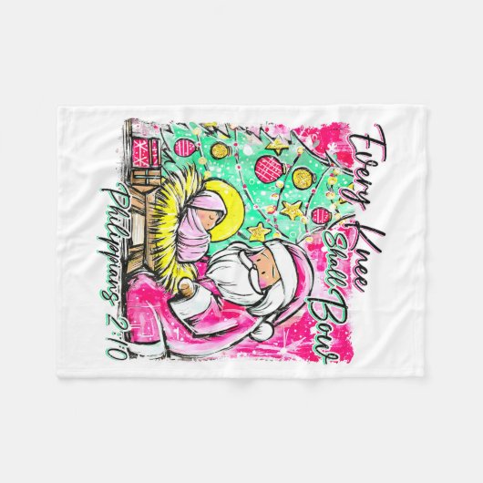 Every Knee Shall Bow Santa Christmas Nativity Scen Fleece Deken (Voorkant (Horizontaal))