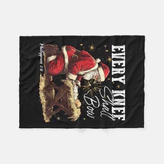 Every Knee Shall Bow Santa Christmas Nativity Scen Fleece Deken (Voorkant (Horizontaal))