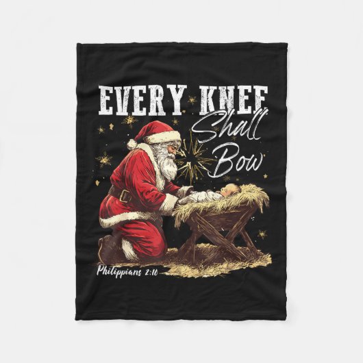 Every Knee Shall Bow Santa Christmas Nativity Scen Fleece Deken (Voorkant)