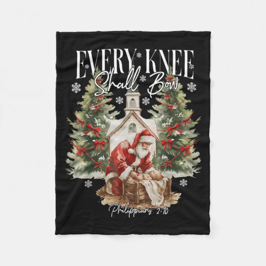Every Knee Shall Bow Santa Christmas Nativity Scen Fleece Deken (Voorkant)
