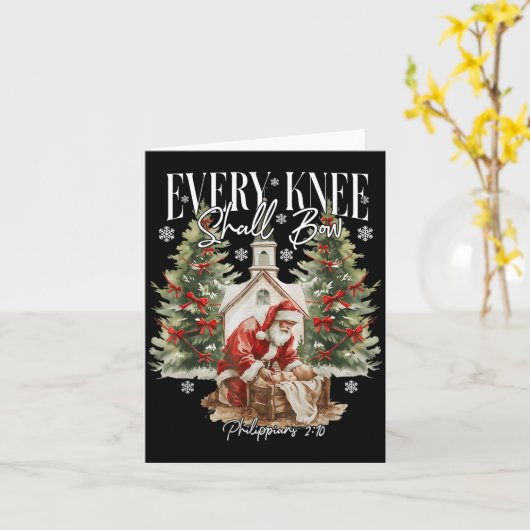 Every Knee Shall Bow Santa Christmas Nativity Scen Kaart (Gele Bloem)