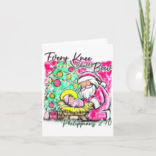Every Knee Shall Bow Santa Christmas Nativity Scen Kaart (Voorkant)