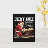 Every Knee Shall Bow Santa Christmas Nativity Scen Kaart (Gele Bloem)