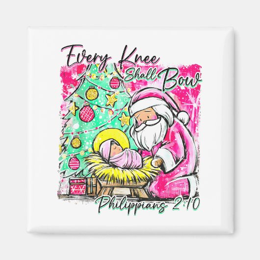 Every Knee Shall Bow Santa Christmas Nativity Scen Magneet (Voorkant)