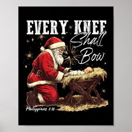 Every Knee Shall Bow Santa Christmas Nativity Scen Poster (Voorkant)