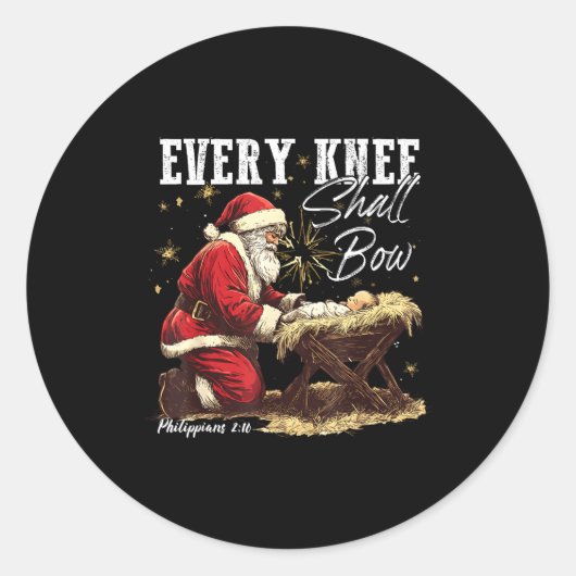 Every Knee Shall Bow Santa Christmas Nativity Scen Ronde Sticker (Voorkant)