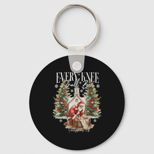 Every Knee Shall Bow Santa Christmas Nativity Scen Sleutelhanger (Voorkant)