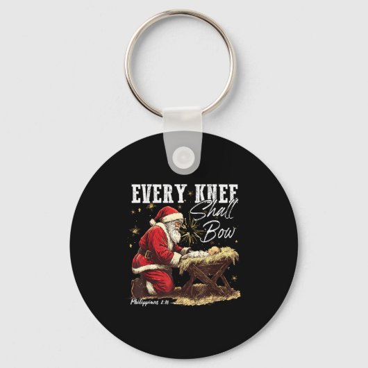 Every Knee Shall Bow Santa Christmas Nativity Scen Sleutelhanger (Voorkant)