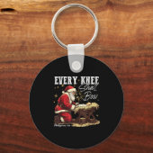 Every Knee Shall Bow Santa Christmas Nativity Scen Sleutelhanger (Voorkant)