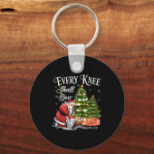 Every Knee Shall Bow Santa Christmas Nativity Scen Sleutelhanger (Voorkant)