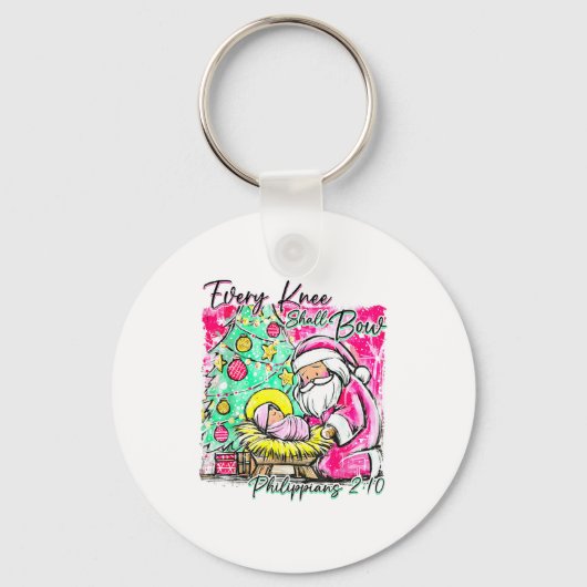 Every Knee Shall Bow Santa Christmas Nativity Scen Sleutelhanger (Voorkant)