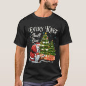 Every Knee Shall Bow Santa Christmas Nativity Scen T-shirt (Voorkant)