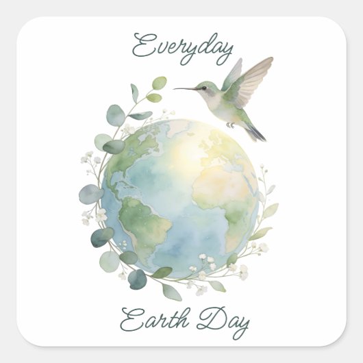 Everyday Earth Day Hummingbird Bird Vierkante Sticker (Voorkant)