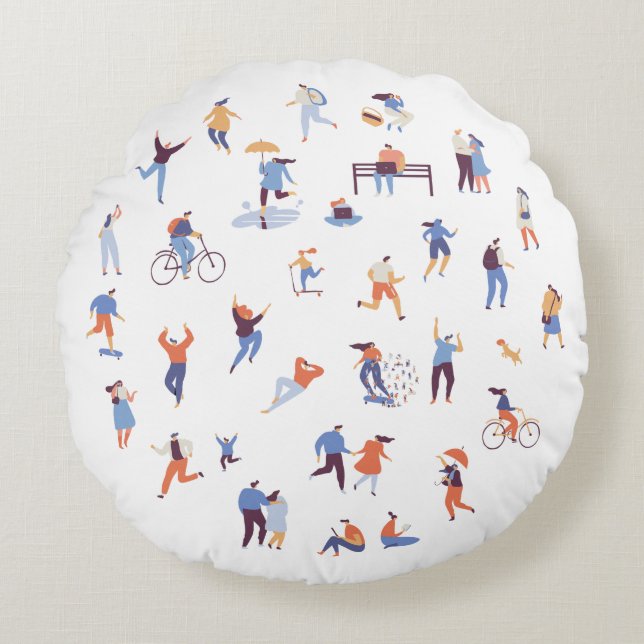 Everyday Life People Illustration Throw Pillow Rond Kussen (Voorkant)