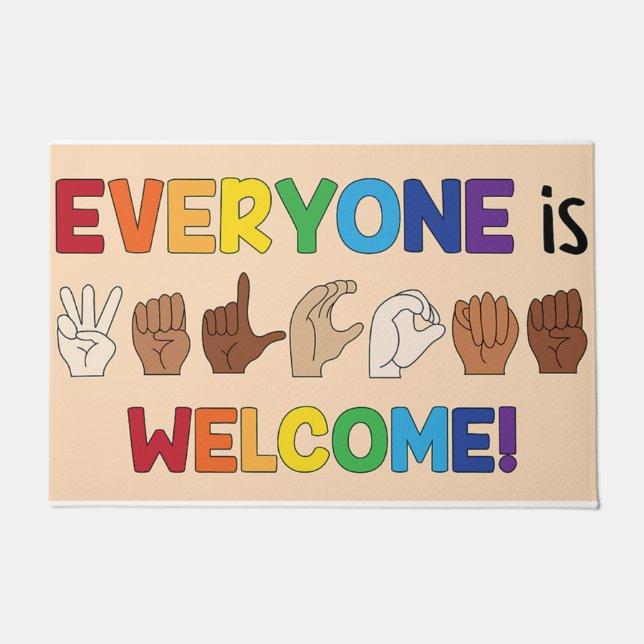 Everyone Is Welcome Hand Sign Language Doormat Deurmat (Voorkant)
